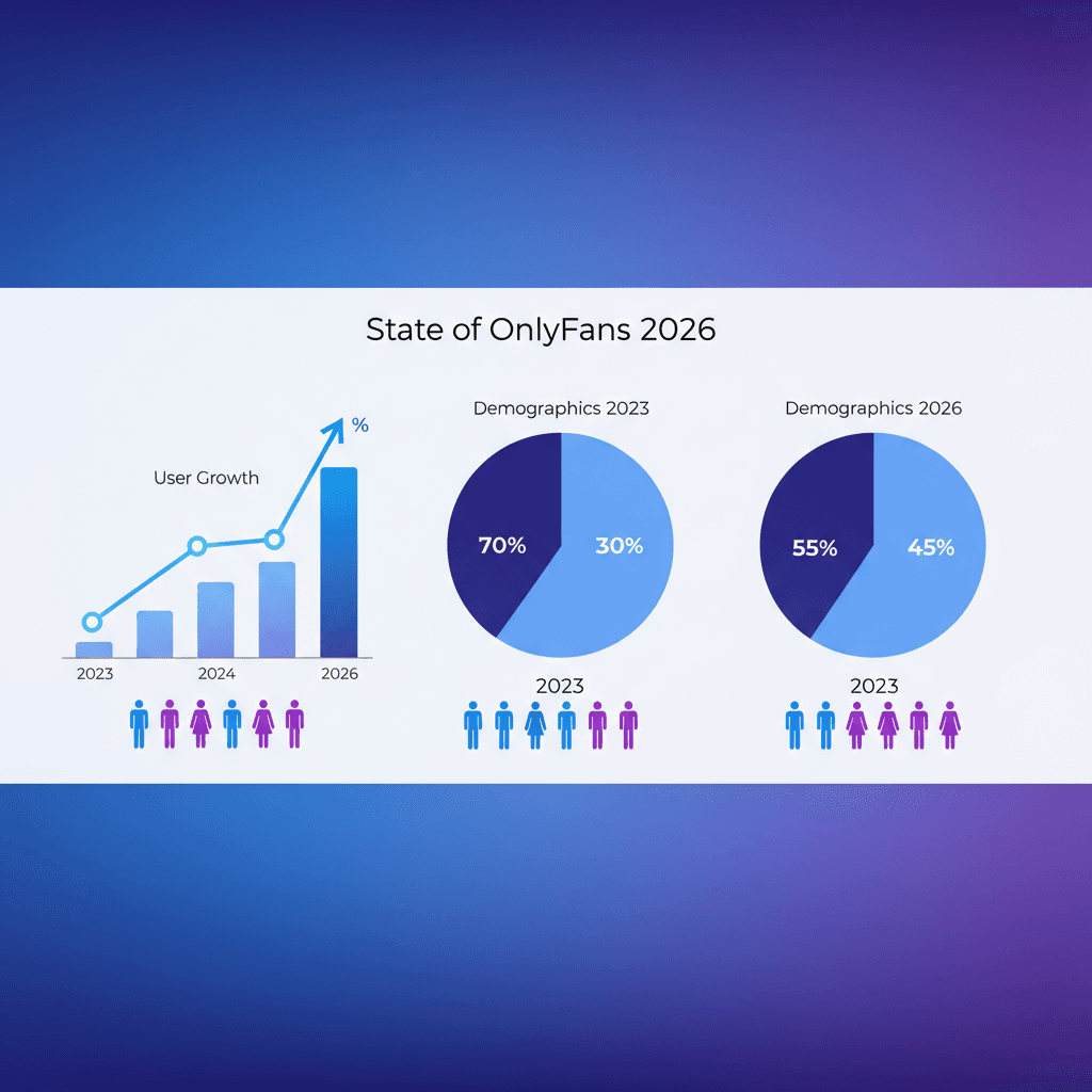 Infografía con el crecimiento de usuarios y la demografía de OnlyFans en 2026
