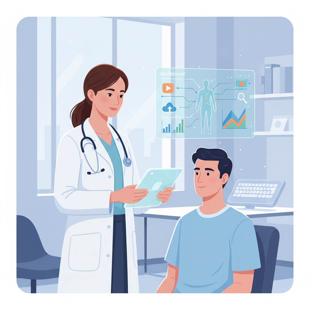 Ilustración de un médico revisando el historial de